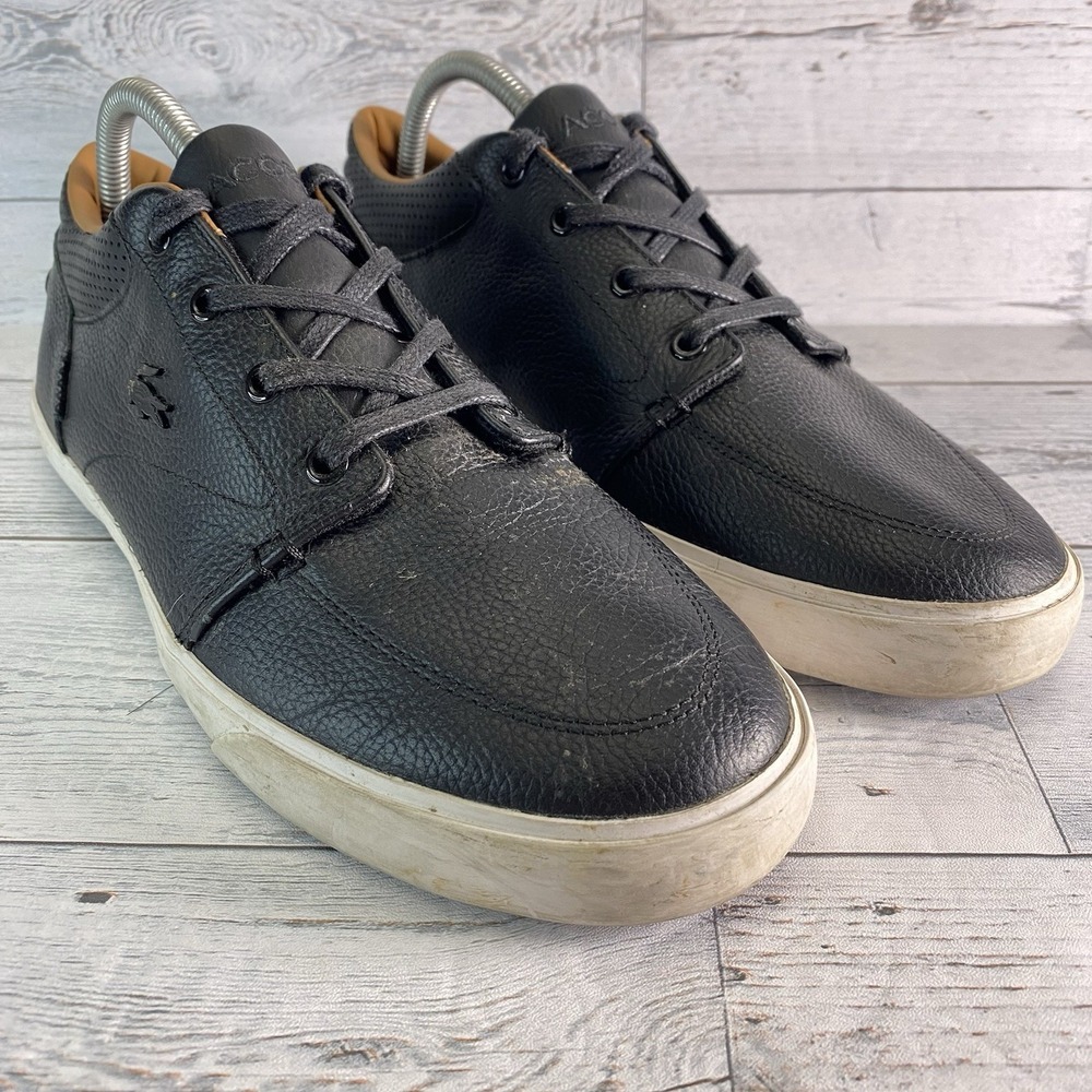 Lacoste‎ Bayliss Sneakers Mens 9 Black Pebble Grain Leather Casual Metal Emblem